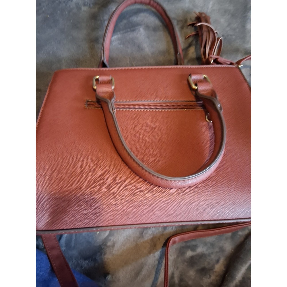 Brown Structured Satchel Bee Accent Tassel Gold Hardware Top Handle Shoulder Bag - Picture 13 of 16